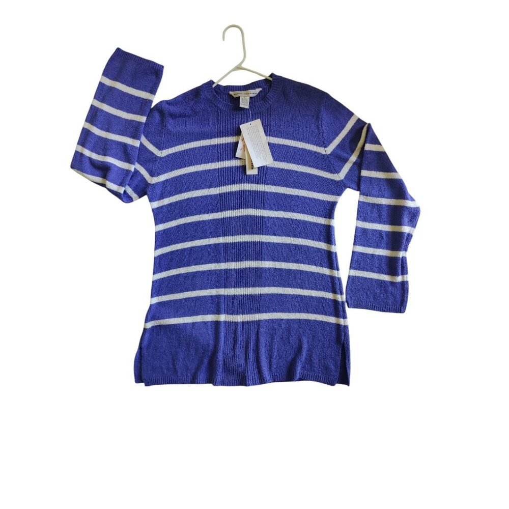 Melrose Silk Studio Blue White Striped Silk Blend‎ Tunic Sweater XL